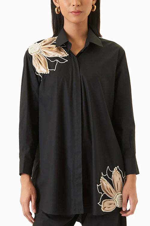 Black Tissue Big Flower Shirt