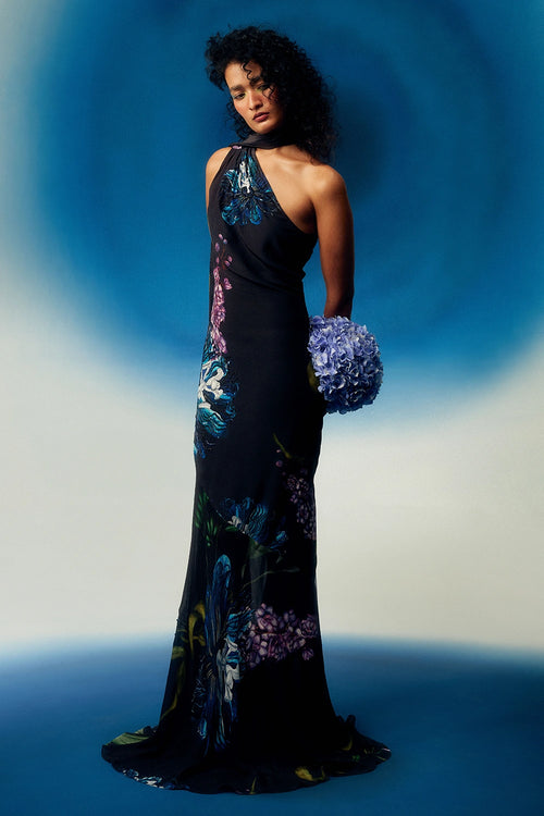 Printed Scarf Gown