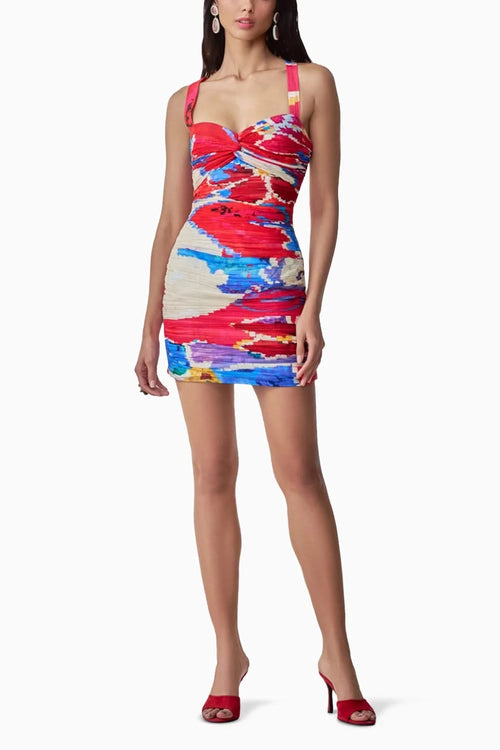 Millie Ikat Print Pleated Sweetheart Mini Dress & Oversized Blazer