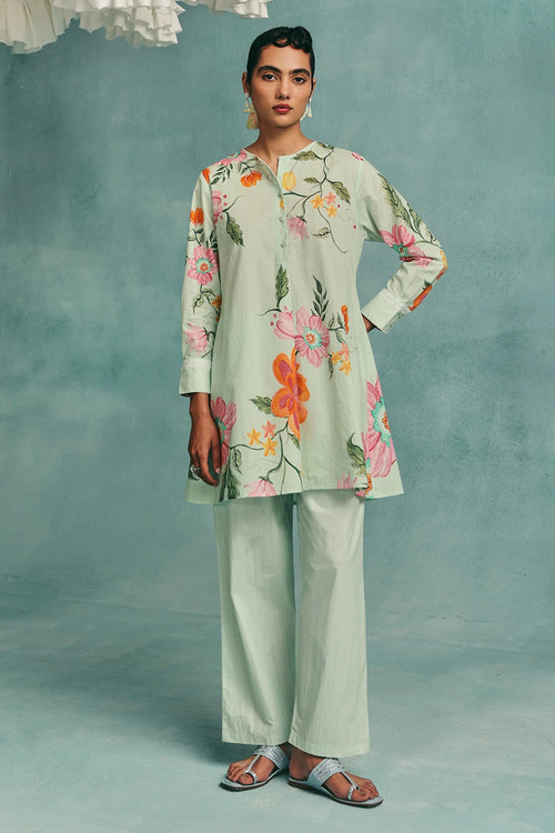 Mint Dahlia Shirt Kurta Set