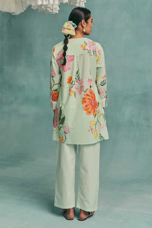 Mint Dahlia Shirt Kurta Set