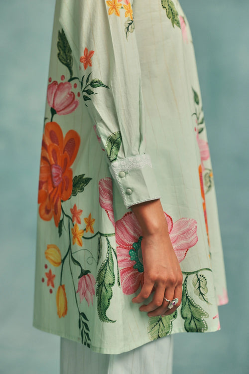 Mint Dahlia Shirt Kurta Set
