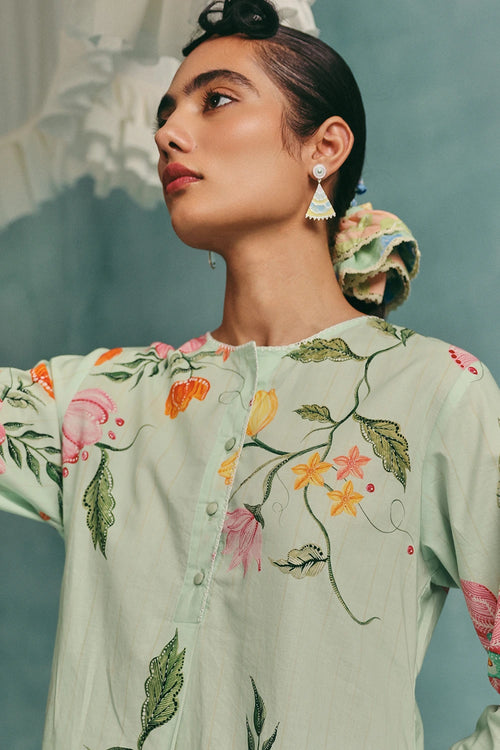 Mint Dahlia Shirt Kurta Set