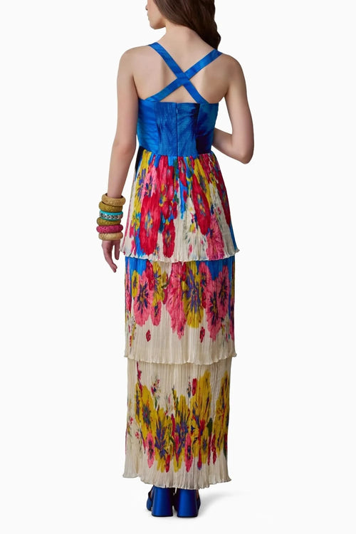 Missy Floral Print Three-Tiered Pleated Maxi Dress