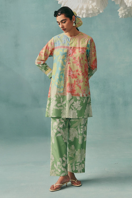 Multi Patchwork Shirt Kurta Set