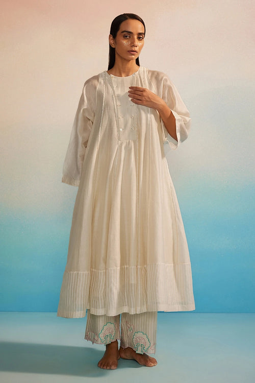Midori Panelled Ivory Kurta Set
