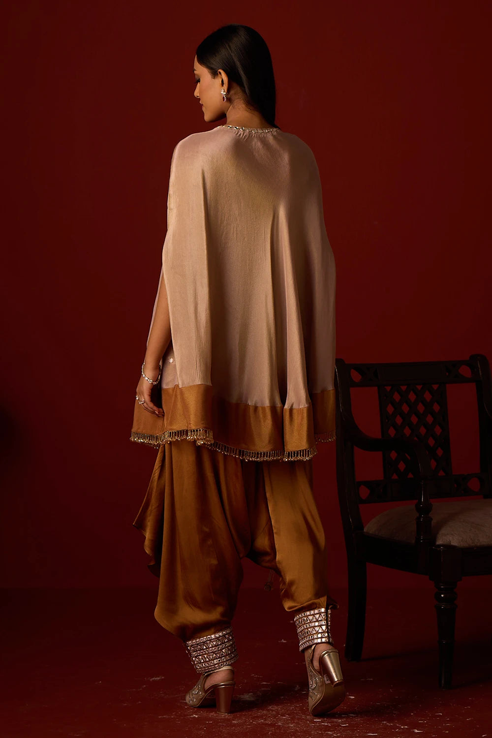 Antique Gold Satin Afghani Dhoti Pants