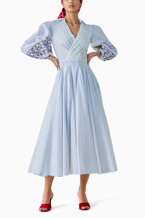 Annie Embroidered Flared Midi Dress
