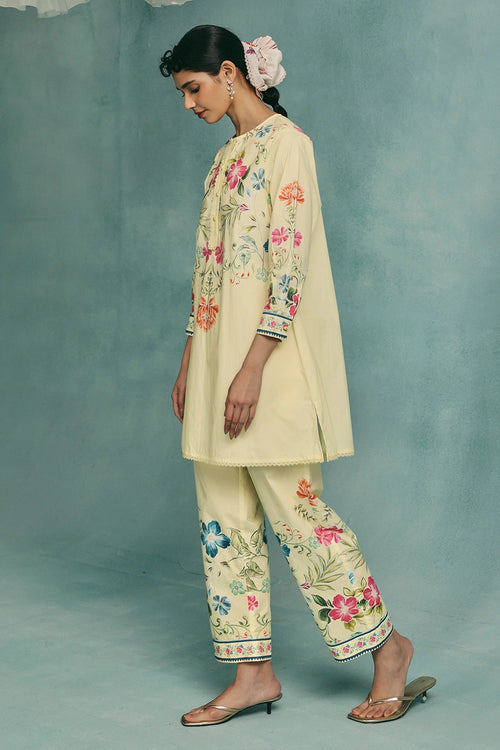 Lemon Rose Round Neck Kurta Set