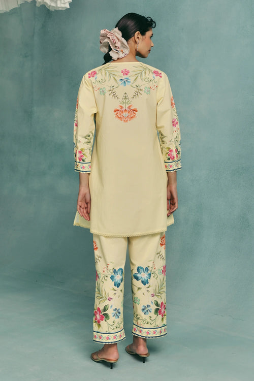 Lemon Rose Round Neck Kurta Set