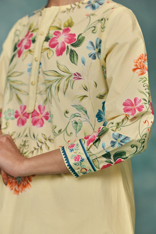 Lemon Rose Round Neck Kurta Set