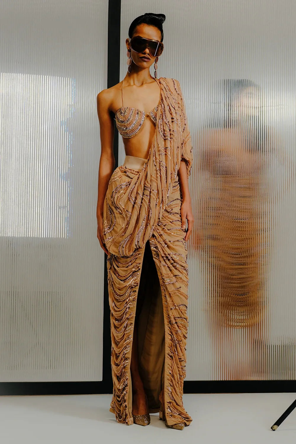 Multicolour Sequin-Bugle Bead Concept Sari Set