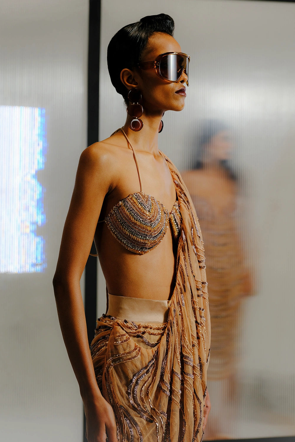 Multicolour Sequin-Bugle Bead Concept Sari Set