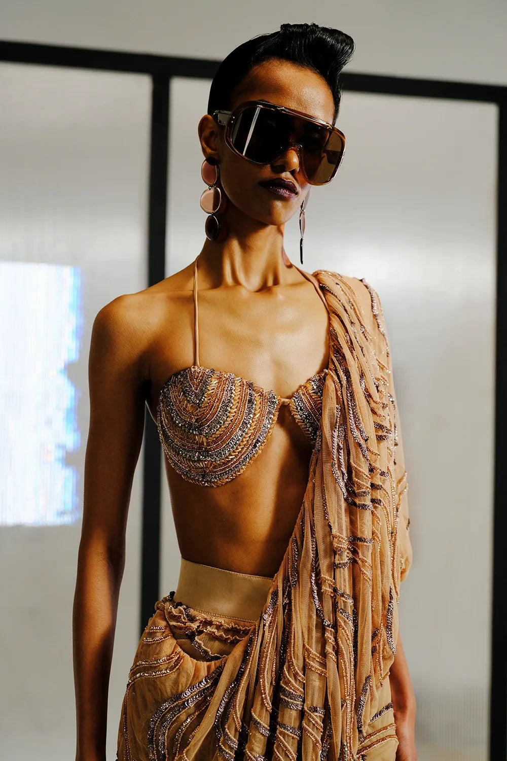 Multicolour Sequin-Bugle Bead Concept Sari Set