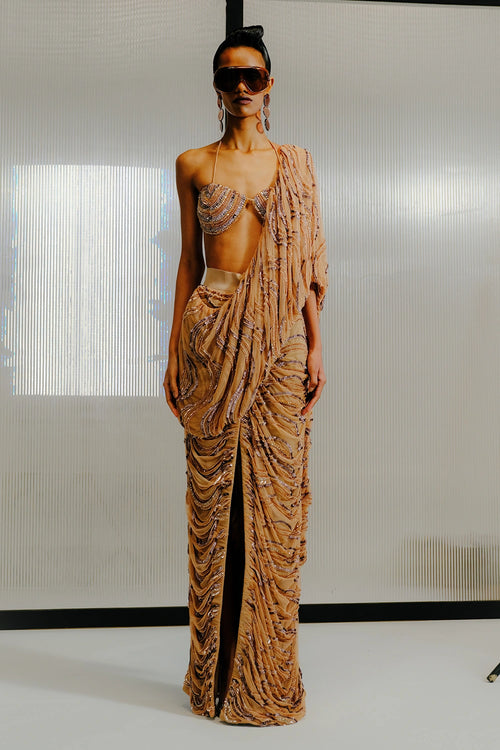 Multicolour Sequin-Bugle Bead Concept Sari Set