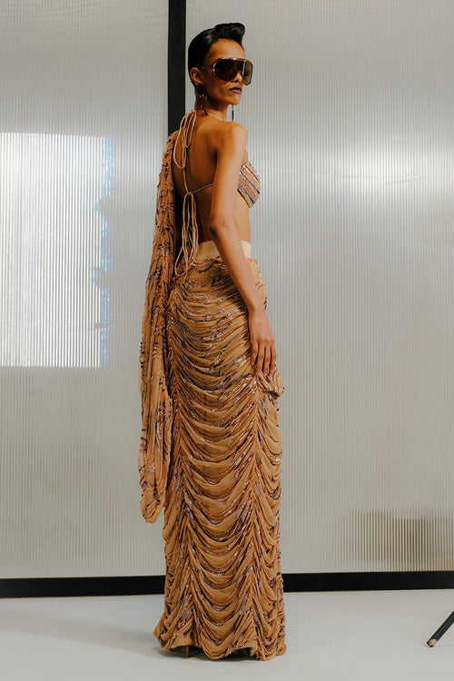 Multicolour Sequin-Bugle Bead Concept Sari Set