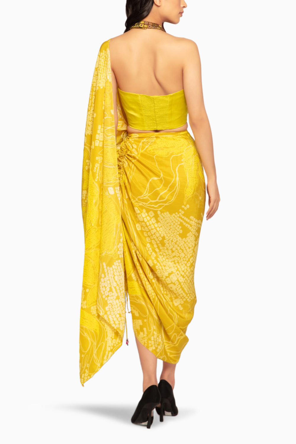 Yellow Bandhani Silk Blouse Sari Set