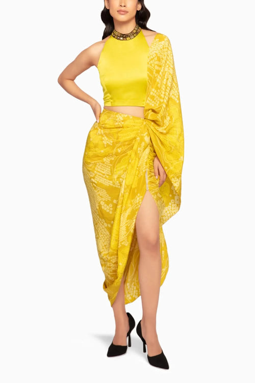 Yellow Bandhani Silk Blouse Sari Set