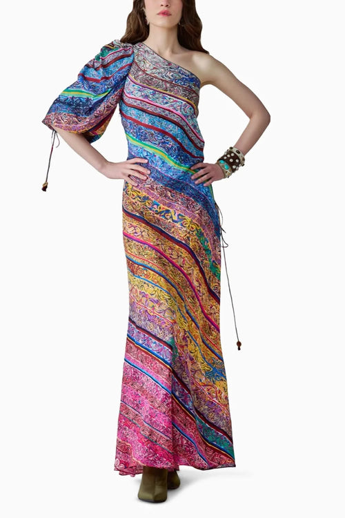 Alina One-Shoulder Balloon Sleeve Maxi Dress