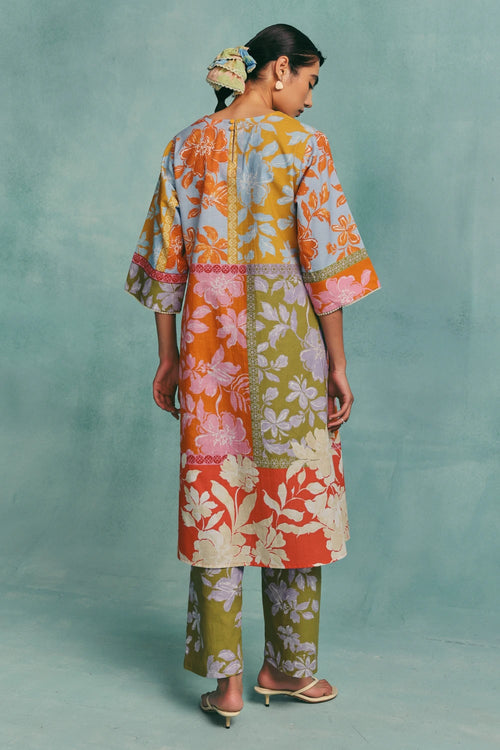 Multi Patchwork V-neck Kurta Set