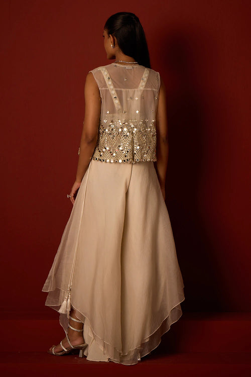 Ivory Asymetrical Jacket With Flared Pants