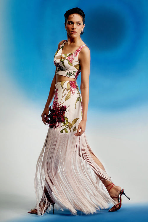 Cowl Crop Top And Skirt Set