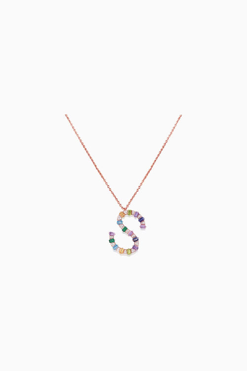 Small Personalised Multi-coloured Initial Pendant in 18KT Rose Gold