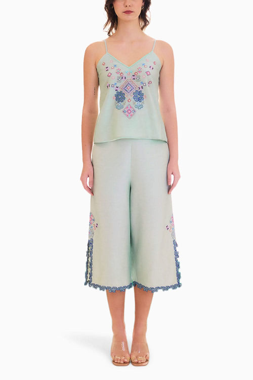 Mint Embroidered Dreamer Spaghetti Top and Culottes