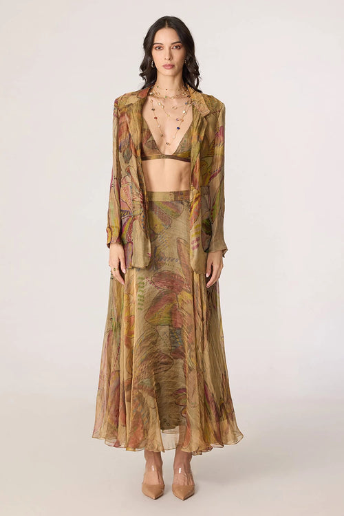 Gold Micah Blazer With Gold Arleth Bralette And Gold Revah Skirt