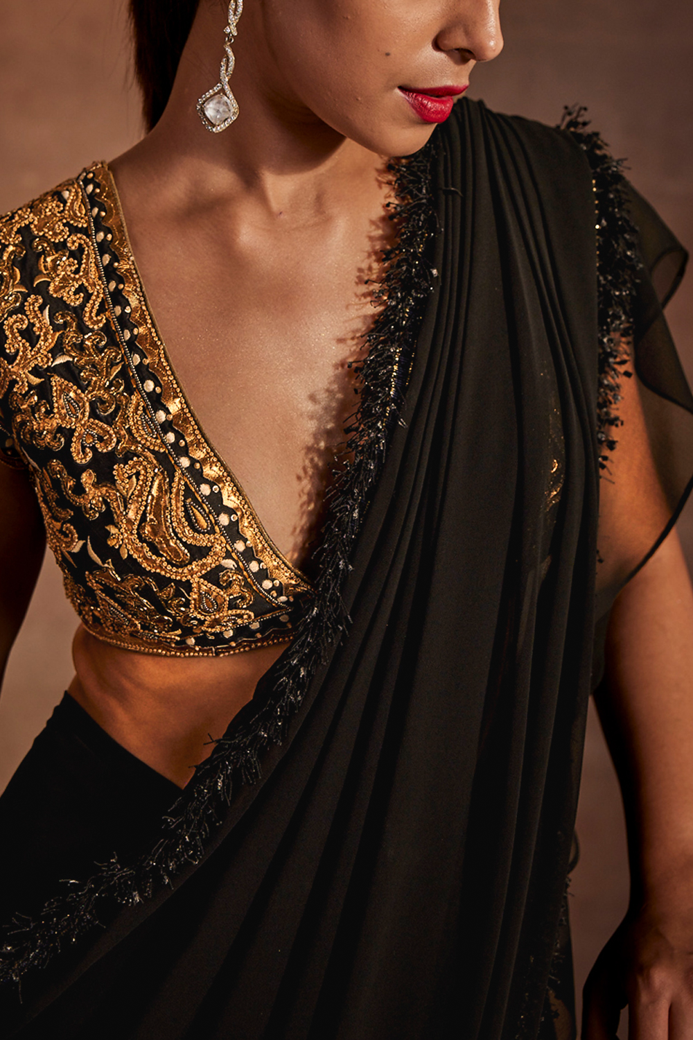 Black & Gold Drape Saree with Blouse