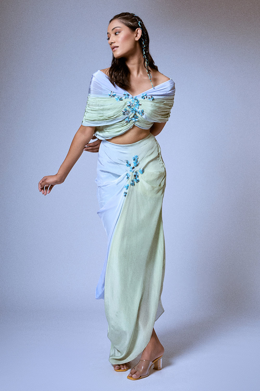 The Micro-Floral Draped Set