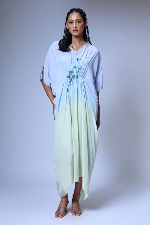 The Micro Floral Blue Kaftan Dress