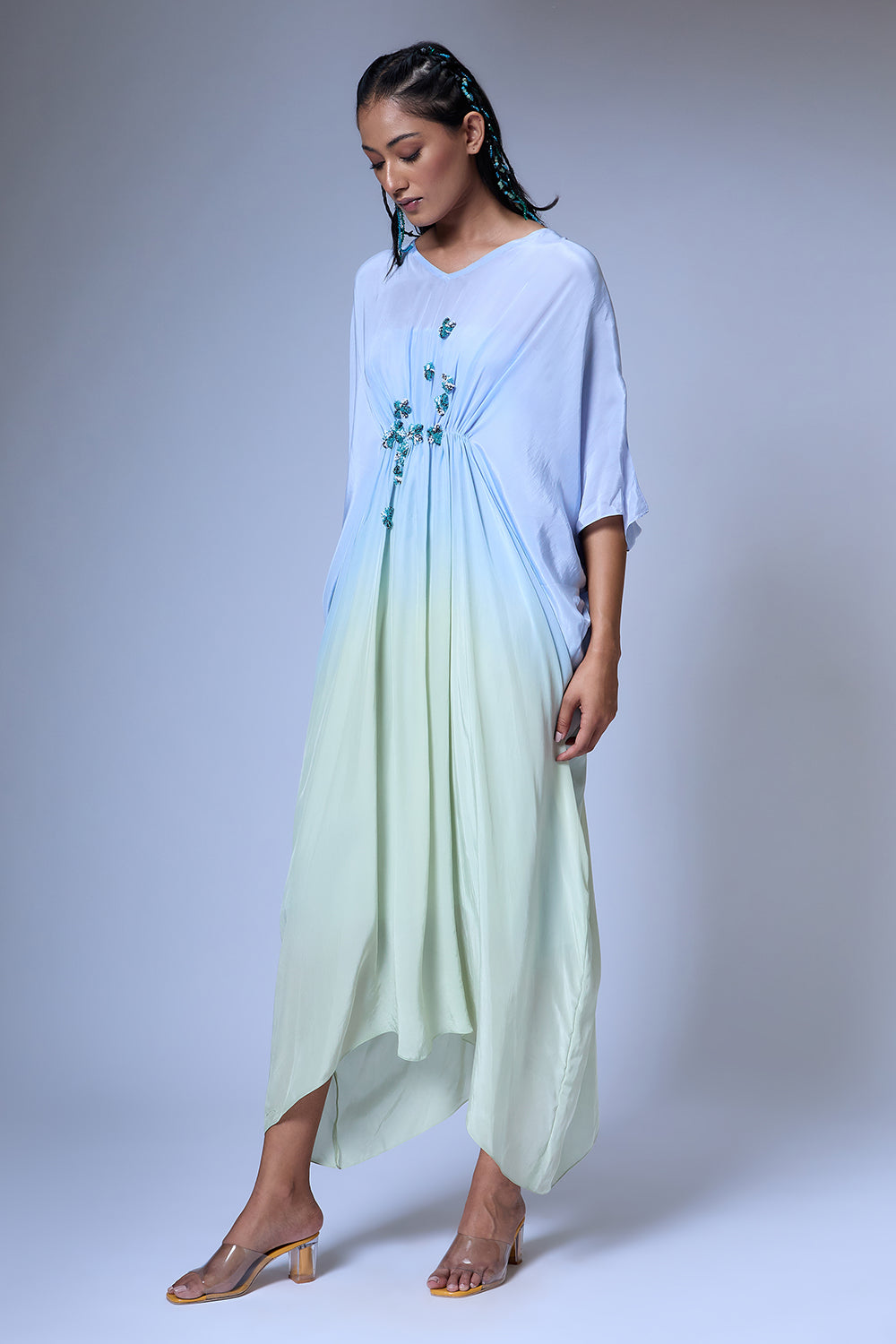 The Micro Floral Blue Kaftan Dress