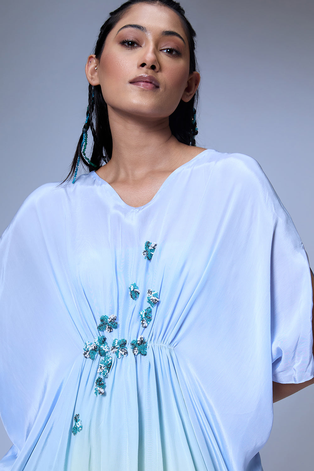 The Micro Floral Blue Kaftan Dress