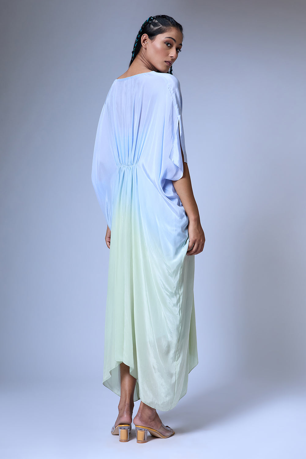 The Micro Floral Blue Kaftan Dress