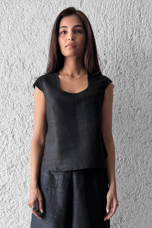 Black Scoop Neck Blouse