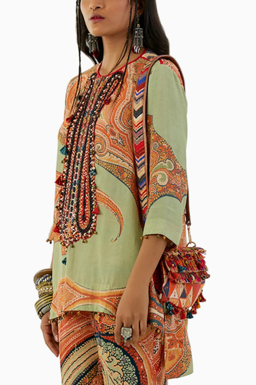 Ash Green Mitra Short Kurta and Trouser Set