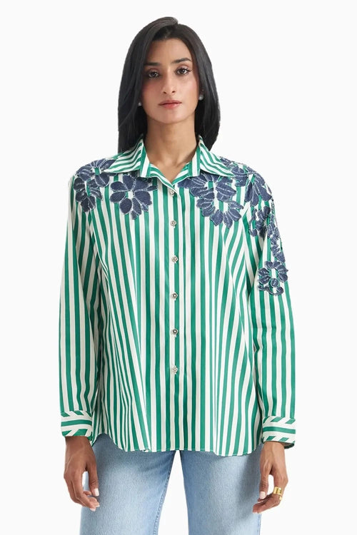 Emerald Bloom Stripe Shirt