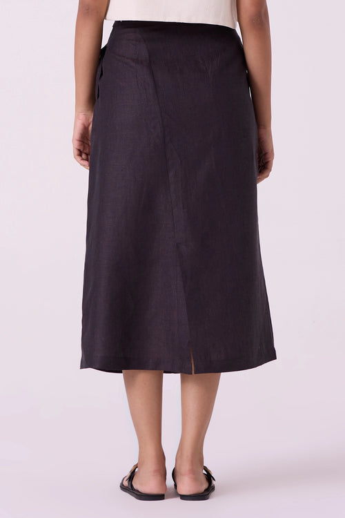 Sandra Charcoal Linen Midi Skirt