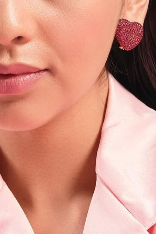 Classic Ruby Heart 18KT Gold Studs