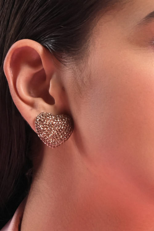Classic Coffee Rose Cut Diamond Heart 18KT Gold Studs