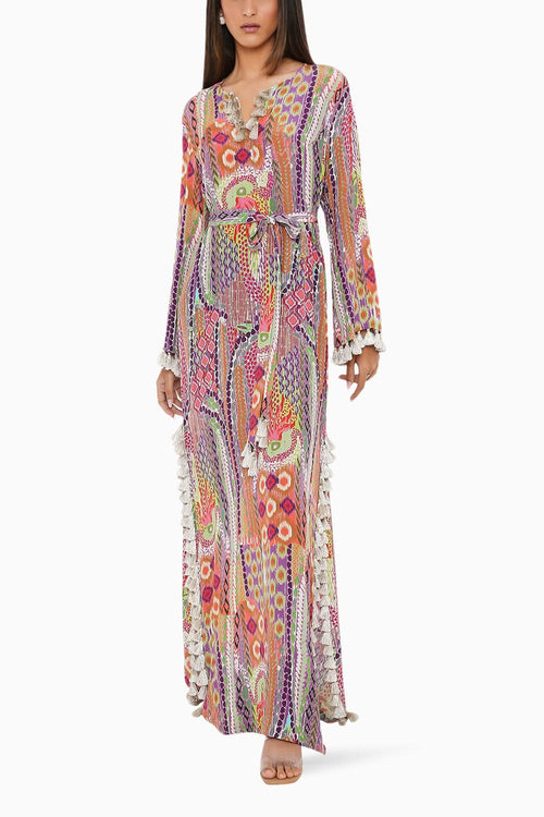 Multicolour African Print Straight Kaftan with Belt