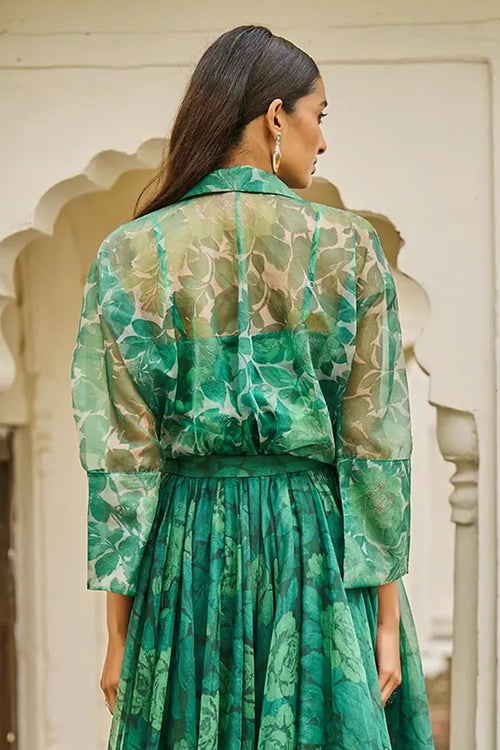 Green Rose Printed Organza Shirt