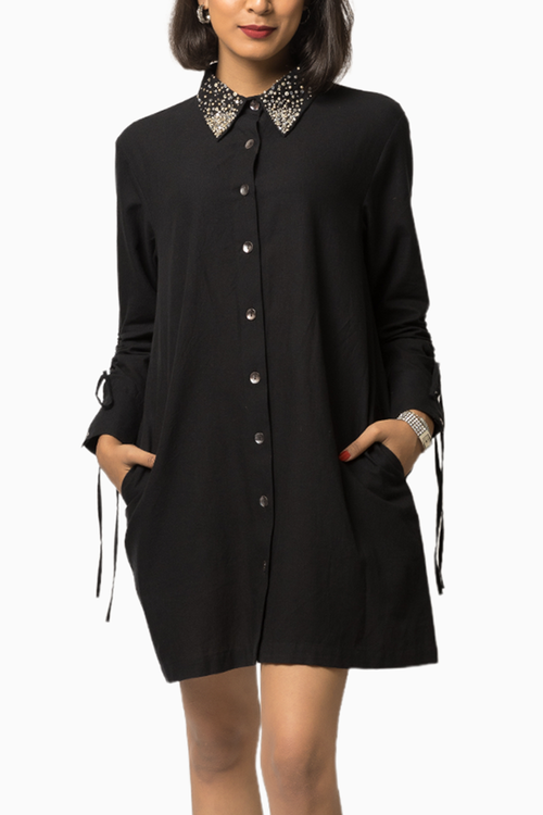Embellished Collar Shirt Dress