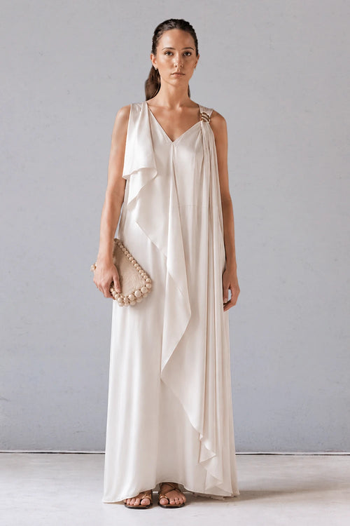 Ivory Asymmetric Draped Dress