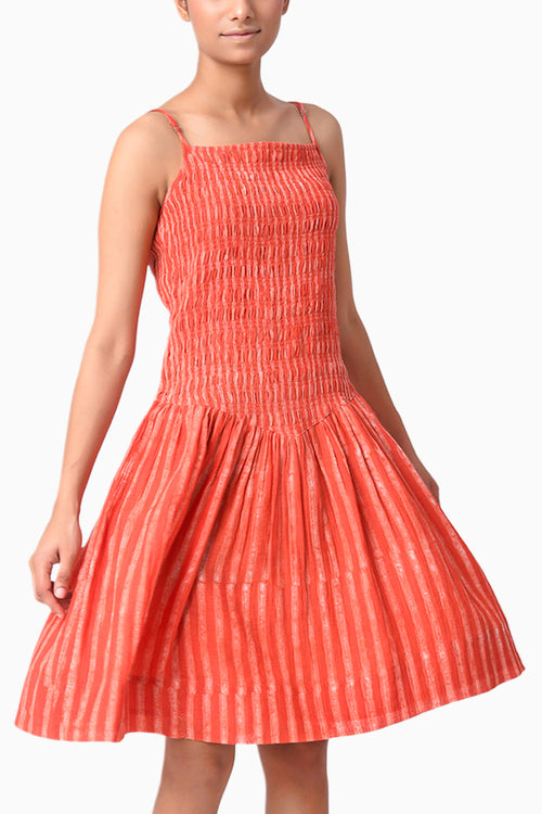 Smocky Coral Shima Tama Dress