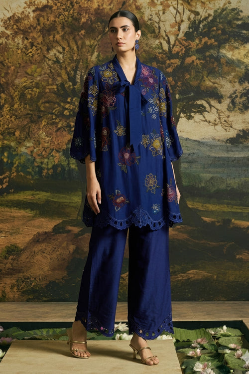 Cobalt Blue Blossom Tunic With Pants