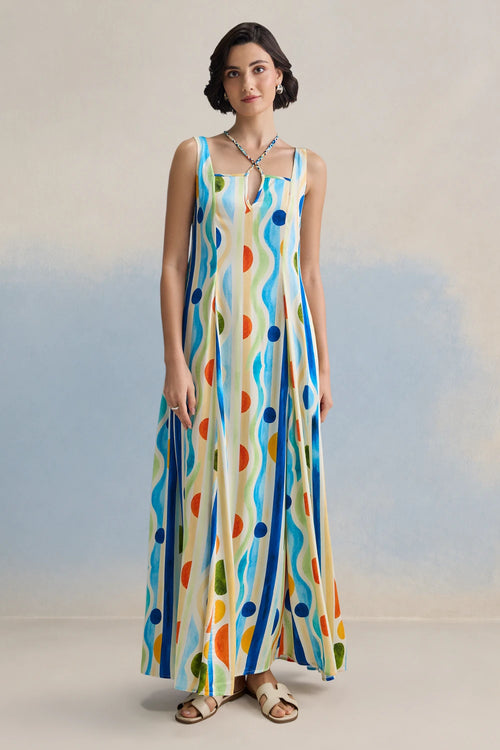 Aqua Ripple Maxi Dress