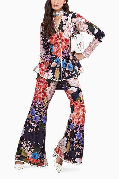Posy Black Multicolored Peplum Set