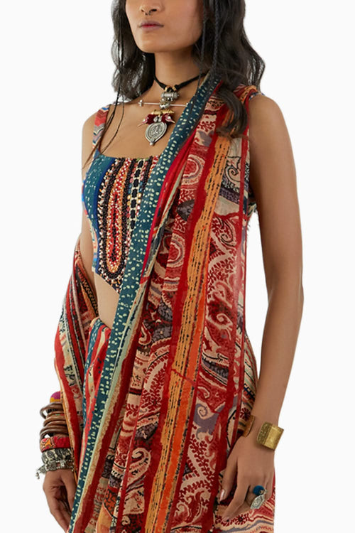 Multicolor Sadhu Drape Saree